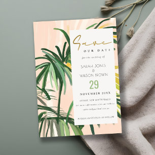 Boho Blush Green Tropical Palm Beach Wedding Save The Date