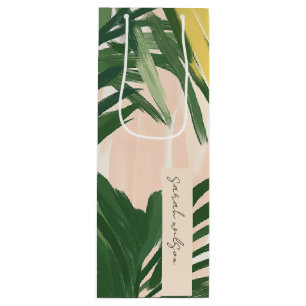 Boho Blush Green Tropical Palm Beach Wedding Wine Gift Bag
