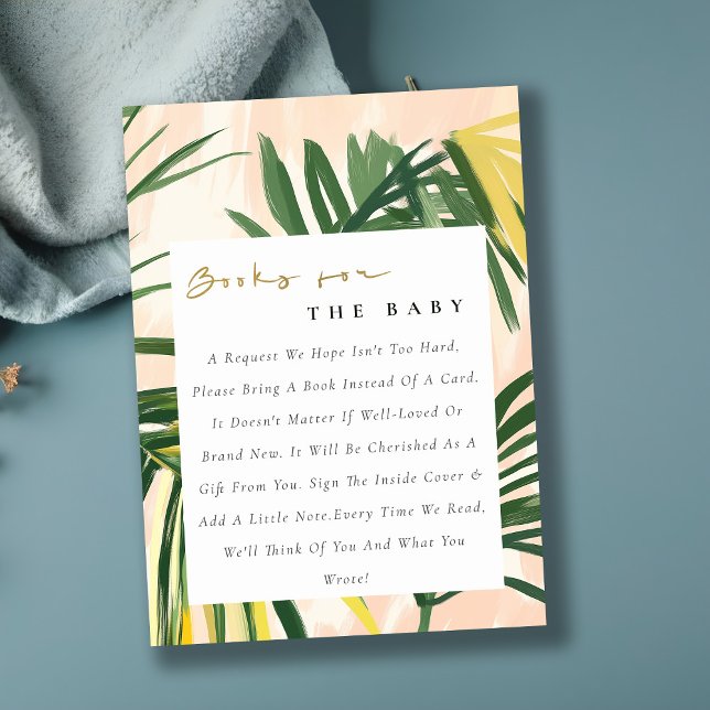 Boho Blush Green Tropical Palm Books Baby Shower Enclosure Card (Creator Uploaded)