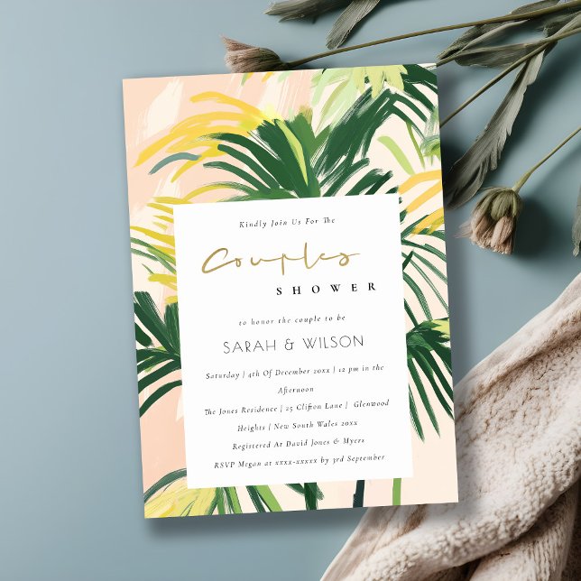 Boho Blush Green Tropical Palm Couples Shower Invitation (Creator Uploaded)