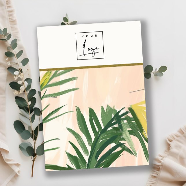Boho Blush Green Tropical Palm Leaf Necklace Logo Business Card (Creator Uploaded)