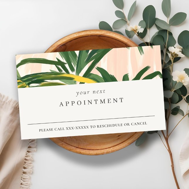 Boho Blush Green Tropical Palm Leaves Appointment Business Card (Creator Uploaded)
