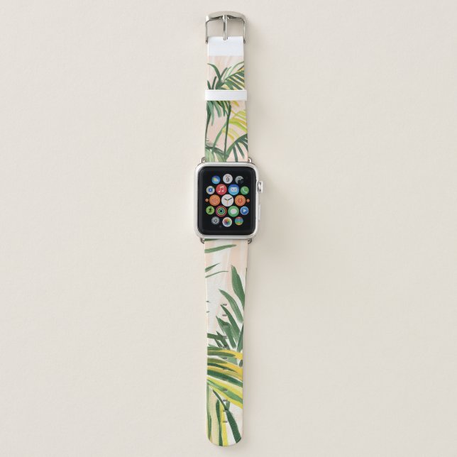 Boho Blush Green Tropical Palm Leaves Beach  Apple Watch Band (Front)