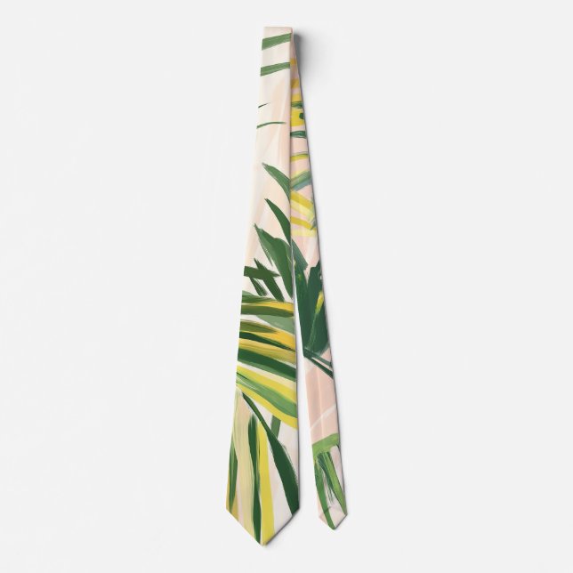 Boho Blush Green Tropical Palm Leaves Beach  Neck Tie (Front)