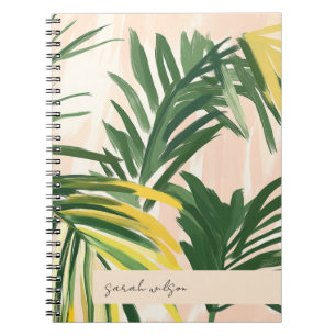 Boho Blush Green Tropical Palm Leaves Beach Notebook