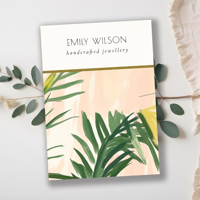 Boho Blush Green Tropical Palm Leaves Necklace Business Card (Creator Uploaded)