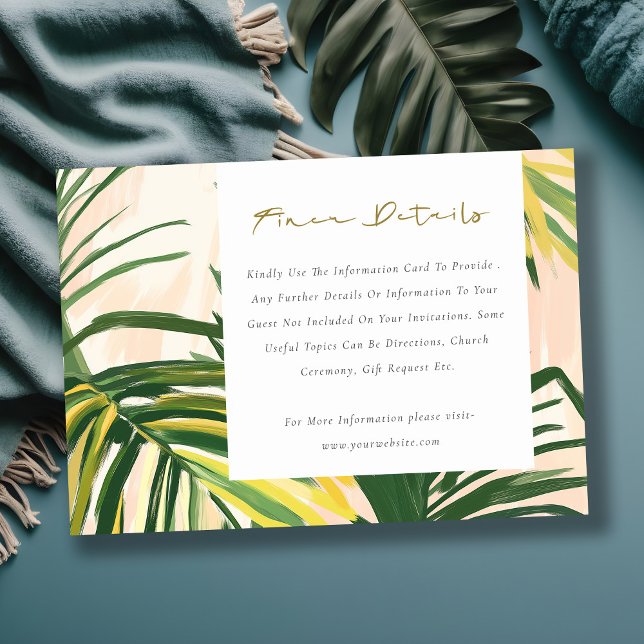 Boho Blush Green Tropical Palm Wedding Details Enclosure Card (Creator Uploaded)