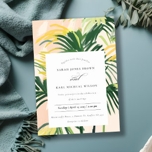Boho Blush Green Tropical Palm Wedding Invitation