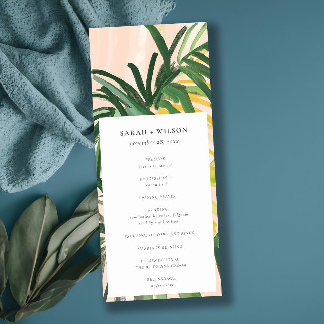 Boho Blush Green Tropical Palm Wedding Program (Creator Uploaded)