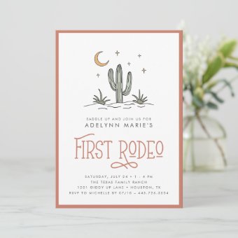 Boho Blush Modern Girls First Rodeo 1st Birthday Invitation | Zazzle