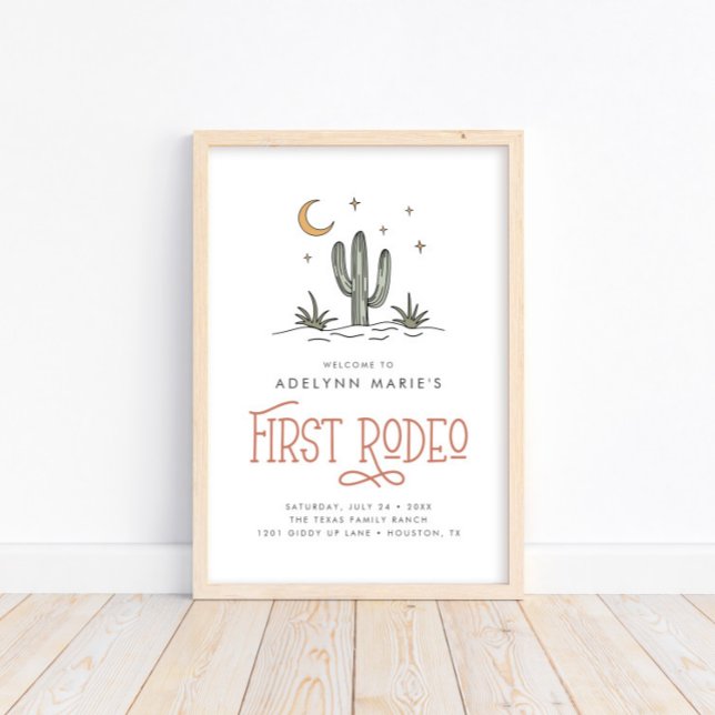 Boho Blush Modern Girls First Rodeo 1st Birthday Poster (Creator Uploaded)