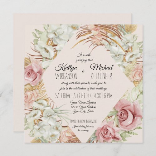 BOHO Blush Orchid Floral Pampas Grass Palm Foliage Invitation