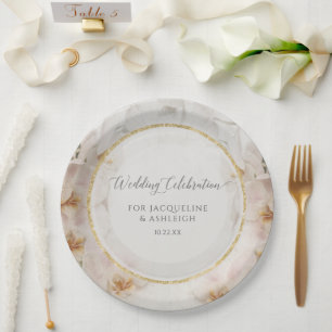 BOHO Blush Orchid Flowers Floral Gold Wedding Paper Plates