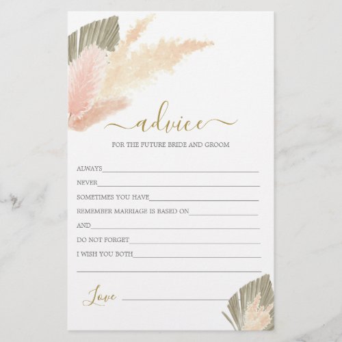 Boho Blush Pampas Grass Advice for the Bride card