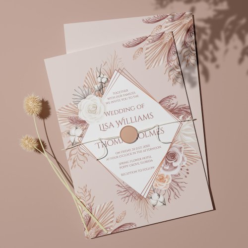 Boho Blush Pampas Grass and Dried Flowers Invitation