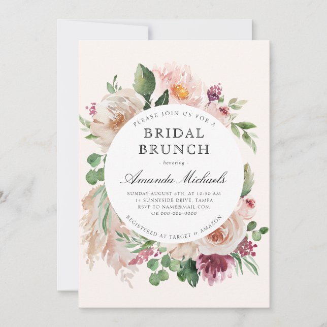 Boho Blush Pampas Grass Beige Floral Bridal Shower Invitation (Front)