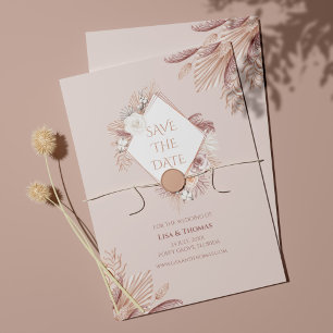 Boho Blush Pampas Grass Save the Date Card