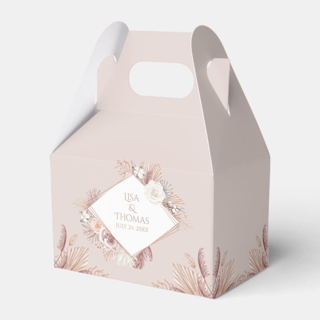 Boho Blush Pampas Grass Wedding Favor Box (Front Side)