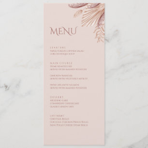 Boho Blush Pampas Grass Wedding Menu Card