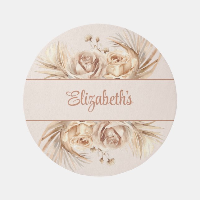 Boho Blush Pampass Grass Roses Round Rug (Front)