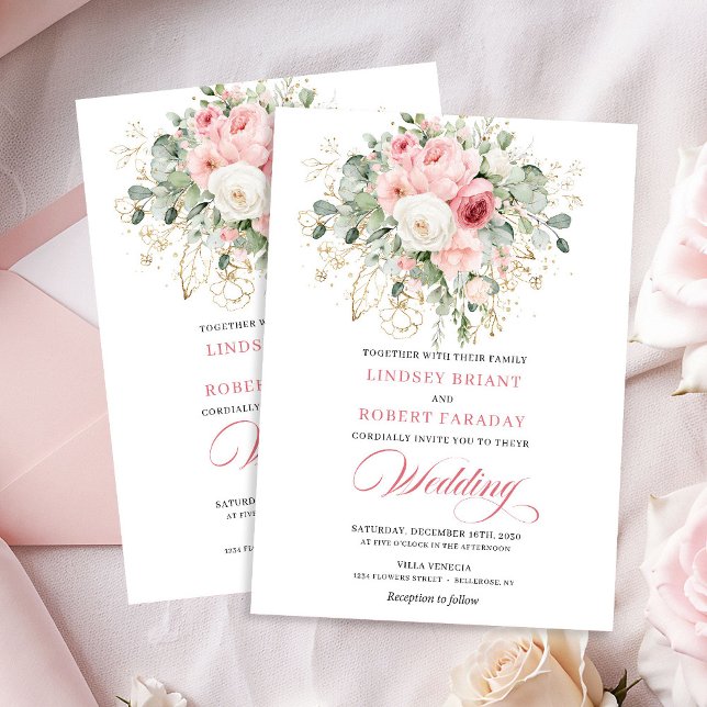 Boho Blush Peonies Greenery Gold Wedding Invites (Boho Blush Peonies Greenery Gold Wedding Invitation

)