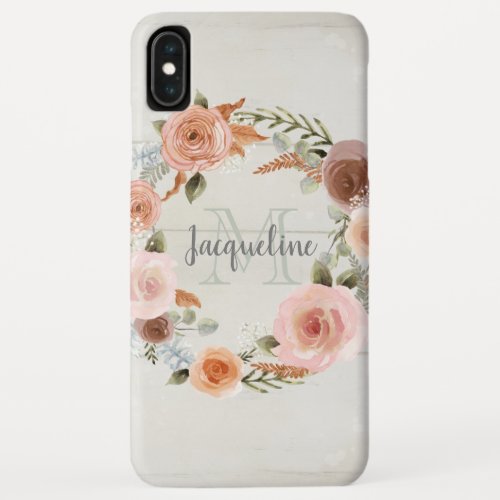 Boho Blush Peony Floral Watercolor White Wood Name iPhone XS Max Case