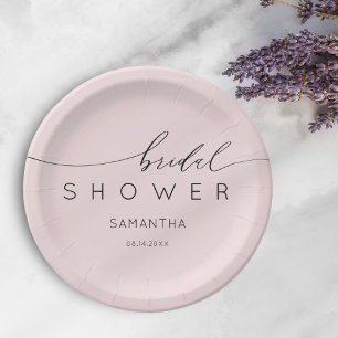 Boho Blush Pink & Black Calligraphy Bridal Shower Paper Plates