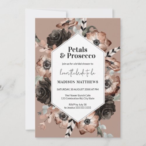 Boho Blush Pink Bridal Shower Petals  Prosecco Invitation