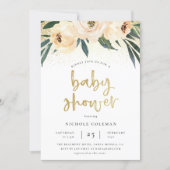 Boho Blush Pink & Brushed Gold Script Baby Shower Invitation (Front)