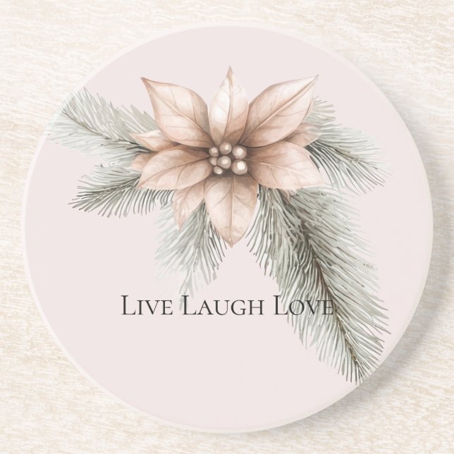Boho Blush Pink Christmas Floral  Coaster (Front)