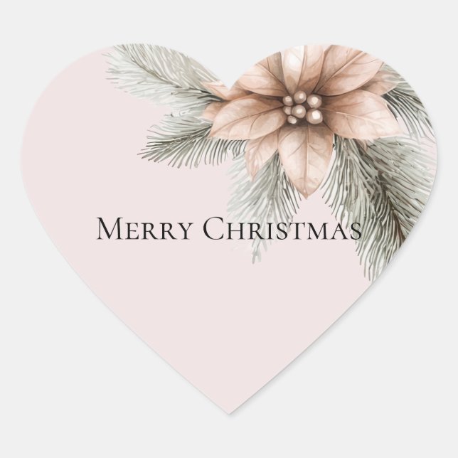 Boho Blush Pink Christmas Floral  Heart Sticker (Front)