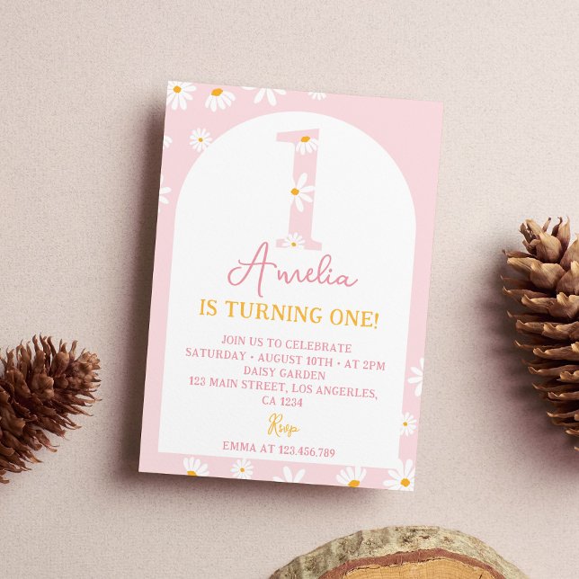 Boho Blush Pink Daisy 1st Birthday Invitation (Creator Uploaded)