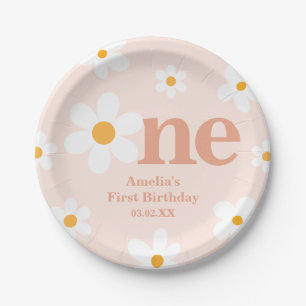 Boho Blush Pink Daisy 1st Birthday  Paper Plates