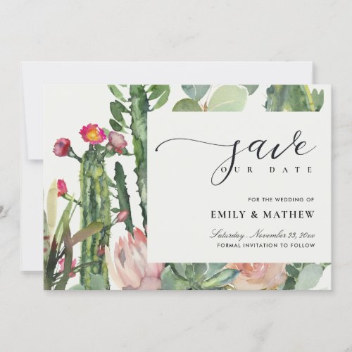 BOHO BLUSH PINK DESERT CACTUS FLORAL WATERCOLOR SAVE THE DATE