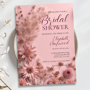 Boho Blush Pink Dried Wildflowers Bridal Shower Invitation