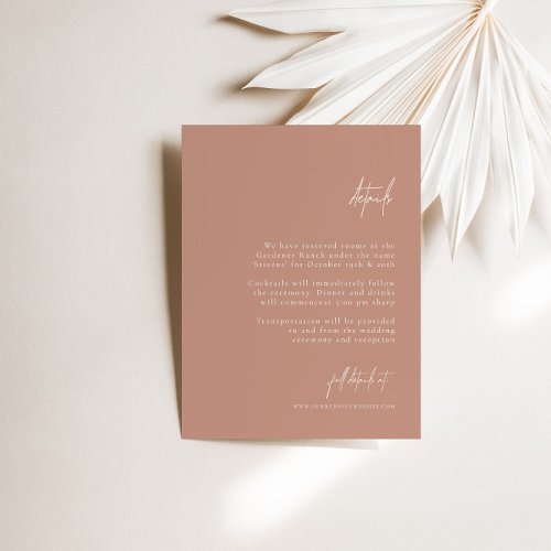 Boho Blush Pink Elegant Minimalist Wedding Details Enclosure Card