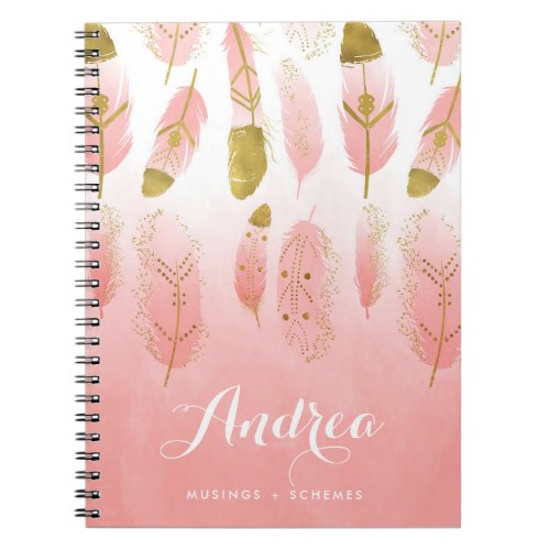 Boho Blush Pink Feathers Ombre Personalized Notebook