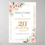 Boho Blush Pink Floral 20th Birthday Welcome Poster at Zazzle