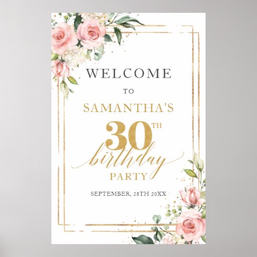 Boho blush pink floral 30th birthday welcome poster
