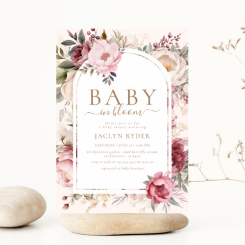 Boho Blush Pink Floral Baby In Bloom Baby Shower Invitation