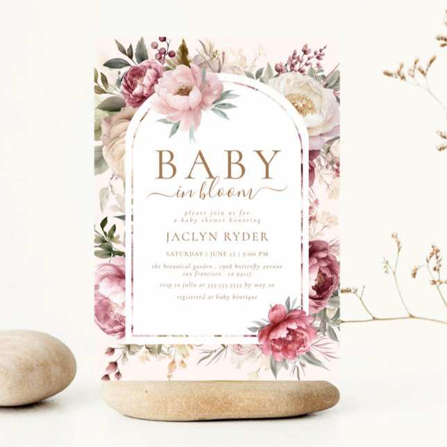 Boho Blush Pink Floral Baby In Bloom Baby Shower Invitation (Creator Uploaded)