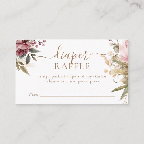 Boho Blush Pink Floral Baby Shower Diaper Raffle Enclosure Card