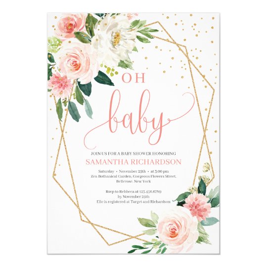 Boho Blush Pink Floral Baby Shower Invitation