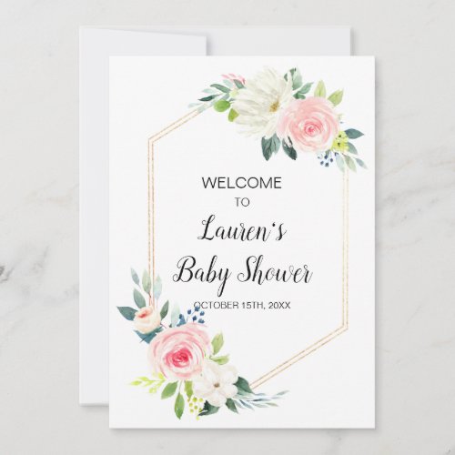 Boho blush pink floral baby shower welcome  invitation