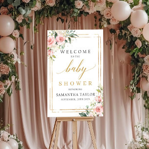 Boho blush pink floral Baby shower welcome poster