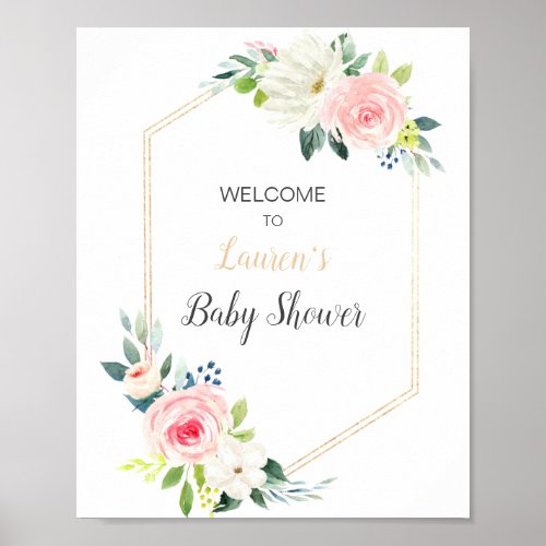 Boho blush pink floral baby shower welcome sign