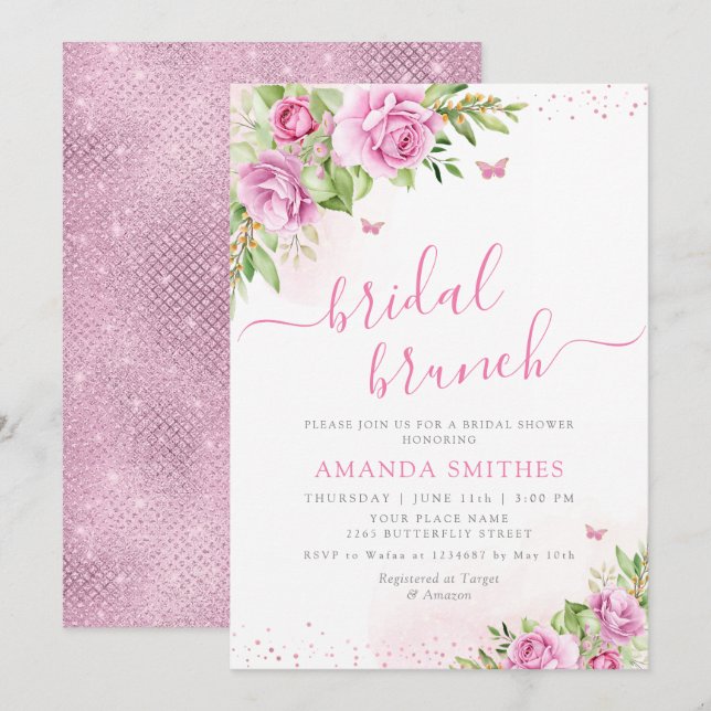 Boho Blush Pink Floral Bridal Brunch Bridal Shower Invitation (Front/Back)