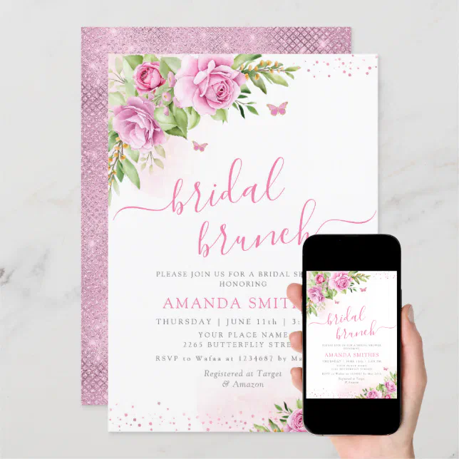 Boho Blush Pink Floral Bridal Brunch Bridal Shower Invitation Zazzle