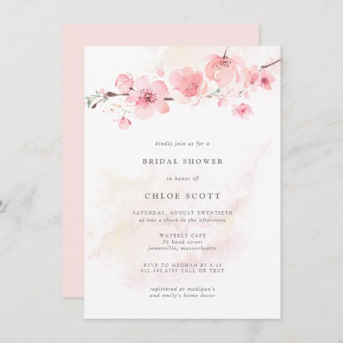 Boho Blush Pink Floral Bridal Shower Invitation