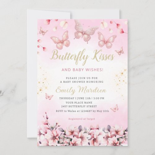 Boho Blush Pink Floral Butterfly Girl Baby Shower  Invitation